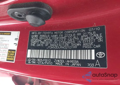 2010 Toyota Prius Ii from USA, damaged, VIN JTDKN3DU9A0210199